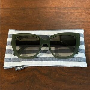 J. Crew Olive Sunglasses with Striped Pouch